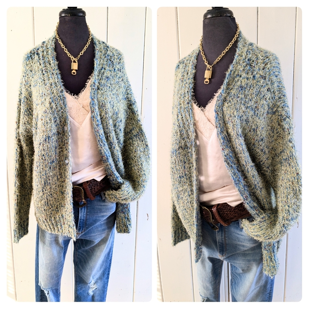 Olive & Leaf Oversized metallic thread cardigan NWOT